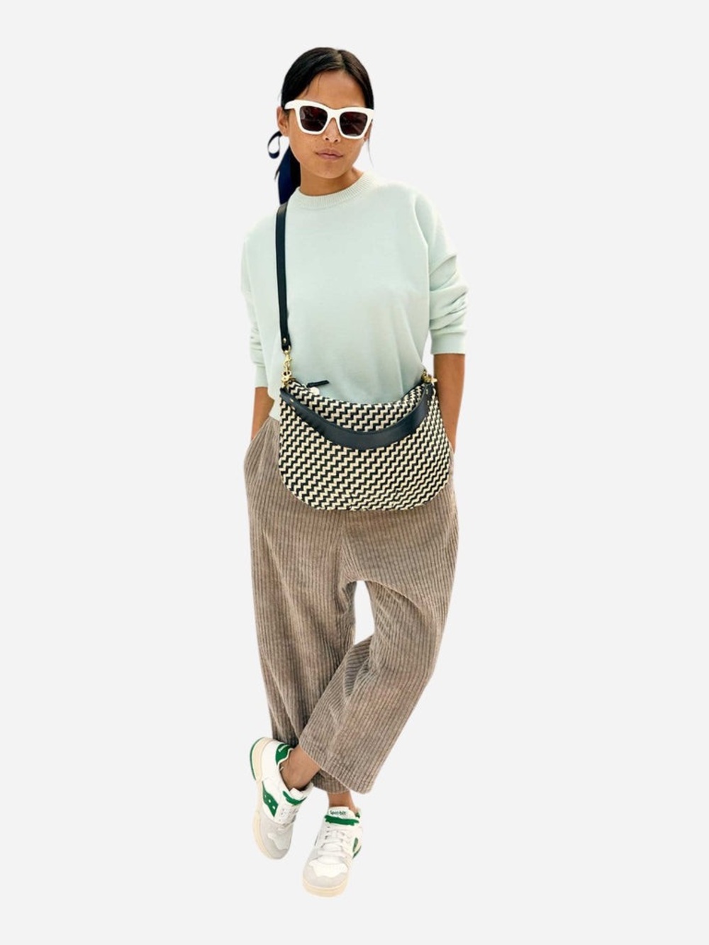 Clare V. Moyen Messenger Bag Black & Cream Woven Zig Zag Leather Crossbody - Picture 16 of 16